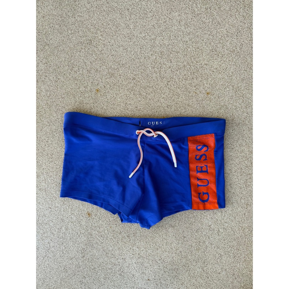 Guess Logo Side Stripe Womens Medium Swim Trunks - Blue/Oramge Shorts